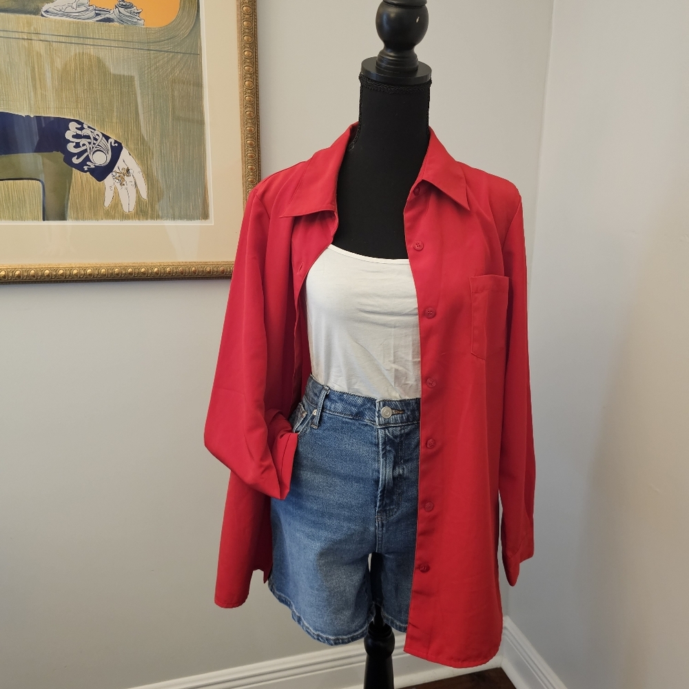 Vintage Vibrant Red Button-Down Basic Editions Bl… - image 3